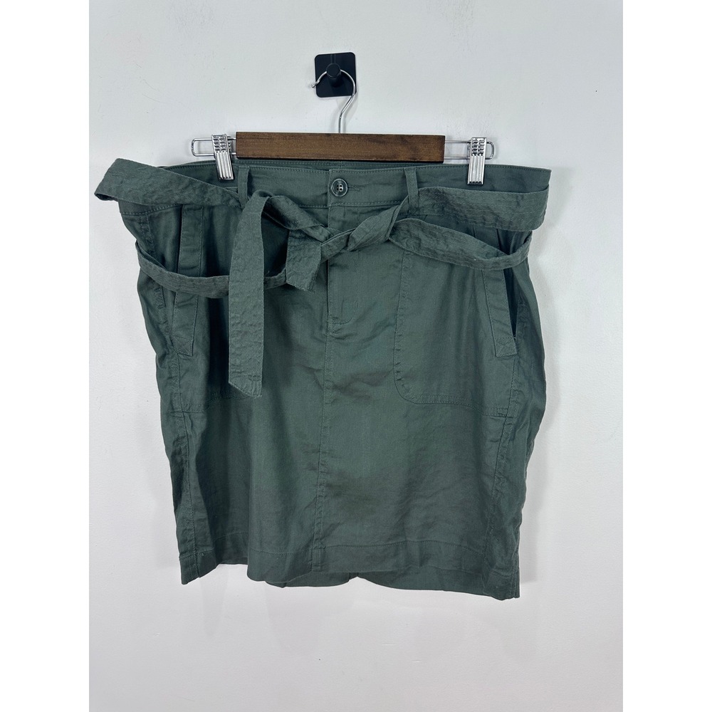 Liverpool Skirt Womens 14 Fennel Green Linen Blend Paperbag Waist Utility Mini